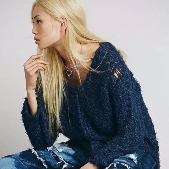 Free People Long Sleeve Open Knit V-Neck Sweater - Picture 2 of 8